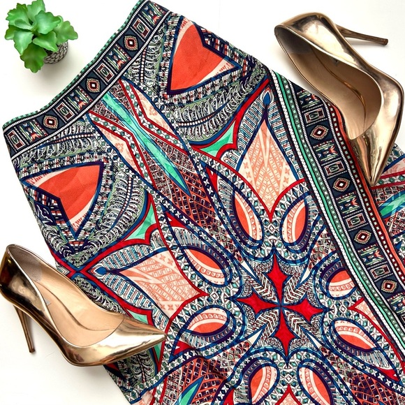 Anthropologie Maeve Silk Geoda Maxi Midi Skirt Wrap Tribal Print Size 12 - Picture 2 of 9